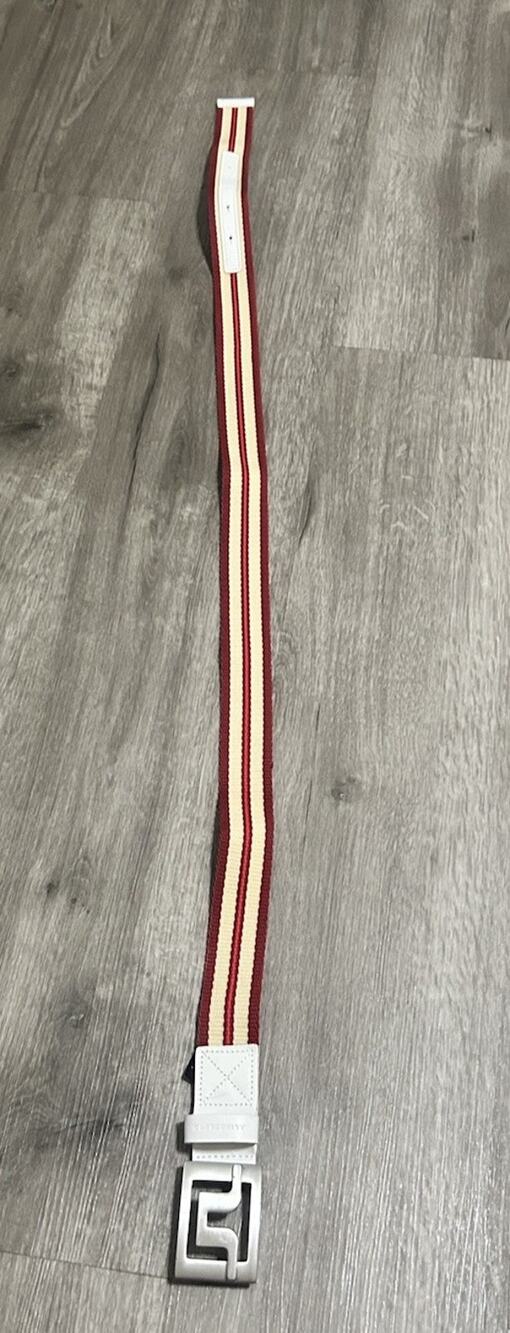 J.Lindeberg Woven Stretch Golf Belt Red Cream White Leather Italy Size 36 100cm